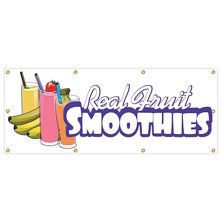 Signmission Real Fruit Smoothies Banner Heavy Duty 13 Oz Vinyl with Grommets B-96 Real Fruit Smoothies